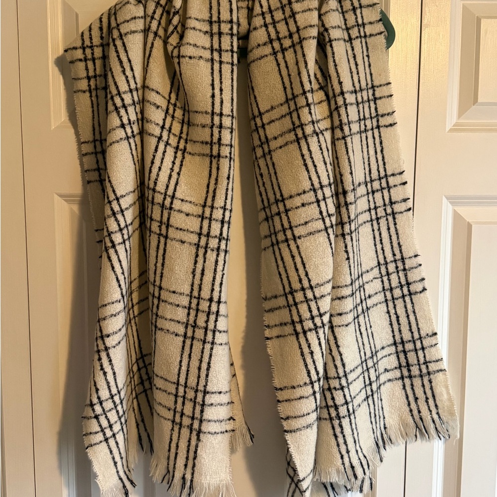 Plaid Cream and Black Scarf